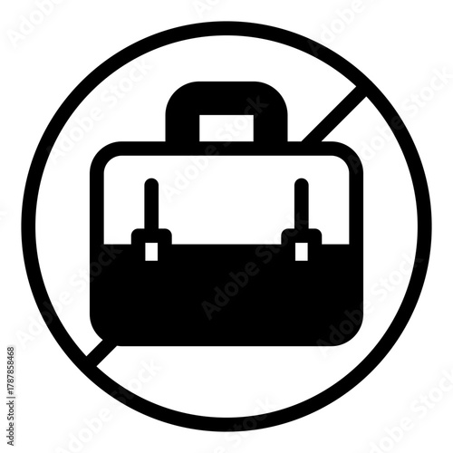 No briefcase or suitcase solid icon, prohibition concept, business is not allowed sign on white background, glyph style for mobile web design. Vector graphics.