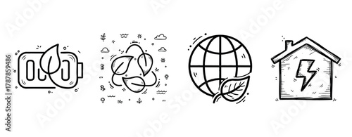 Eco-friendly icons: energy, recycling, earth, and sustainable home concepts