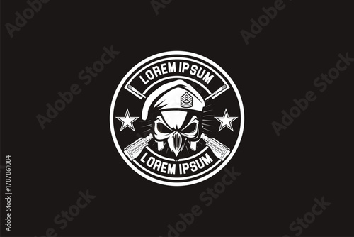 Military skull with cross rifle vector image badge logo template