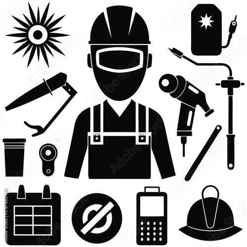 welding ornament tools set vector on white background 