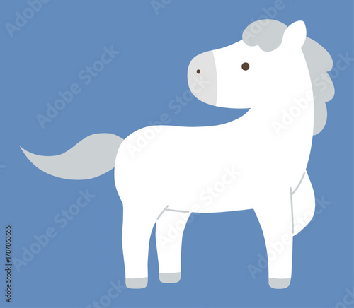 かわいい白馬のベクターイラスト。干支、十二支、ゆるい、うま、午年、年賀状