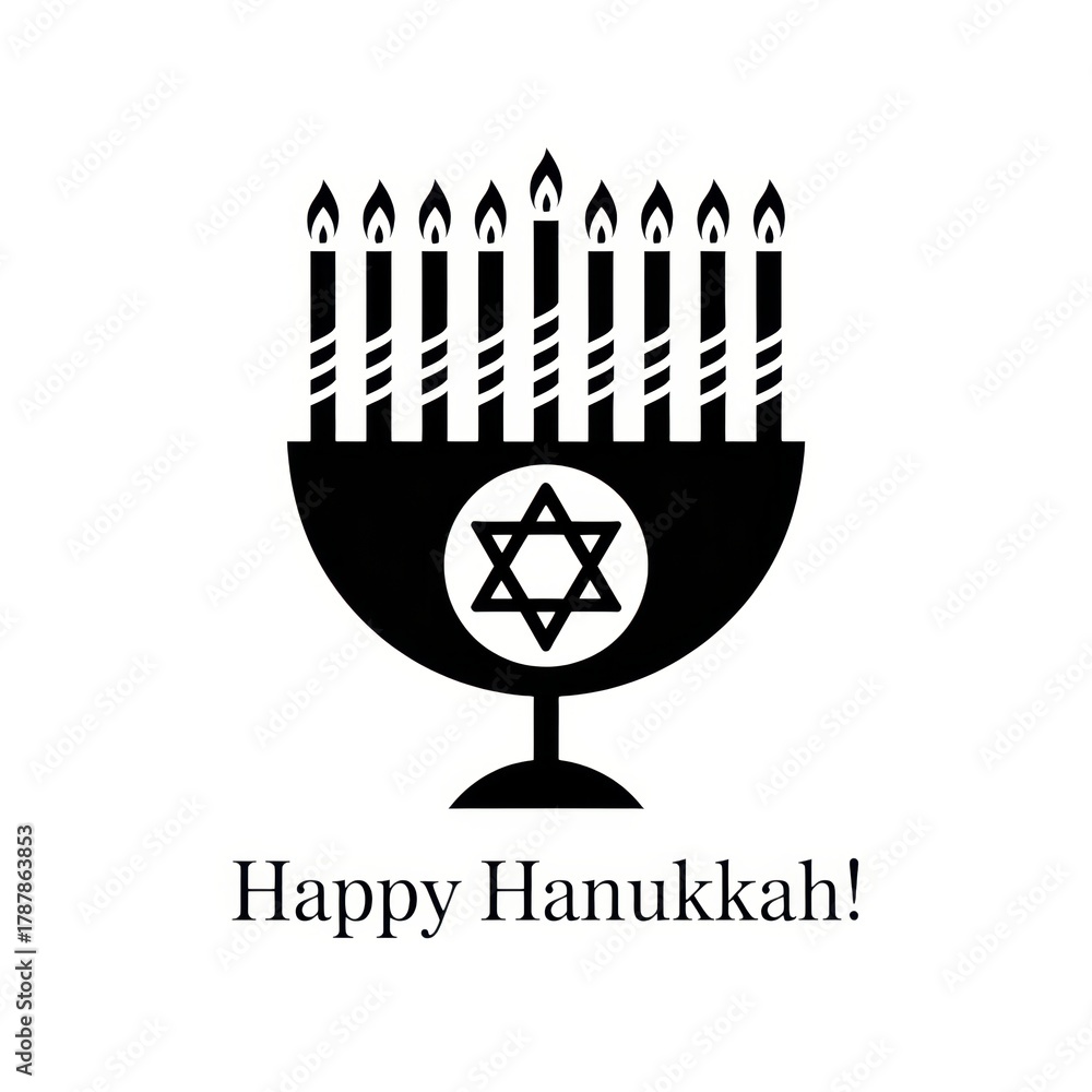 Obraz premium Happy hanukkah text with a stylized menorah and star of david