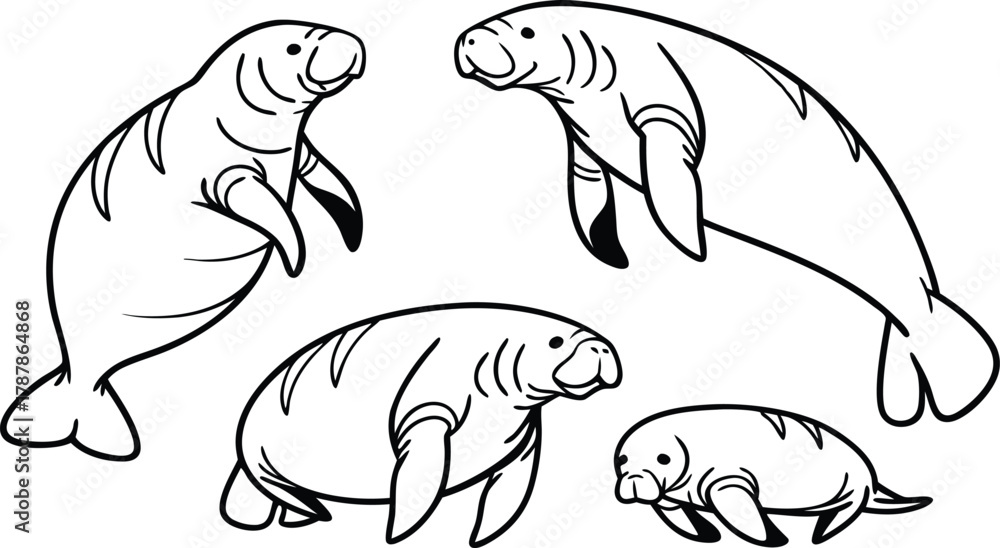 Obraz premium Charming manatee family group swims gracefully in clear ocean waters, perfect for educational and conservation projects