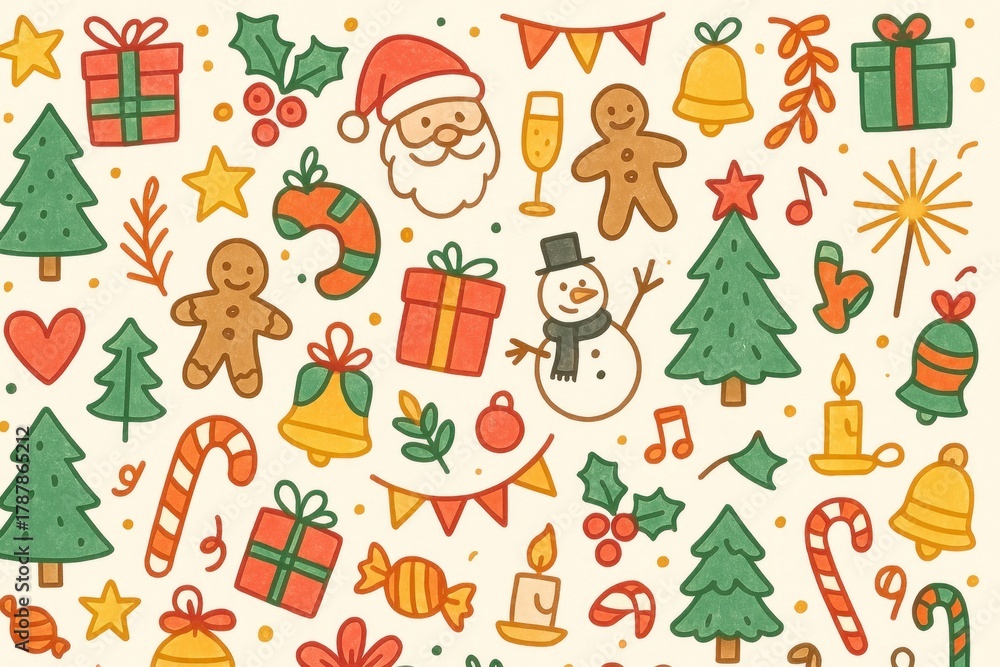 Fototapeta premium Festive holiday doodle illustration