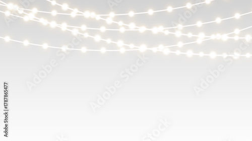 Garland festive glowing christmas decoration and ribbon on holiday card banner.
