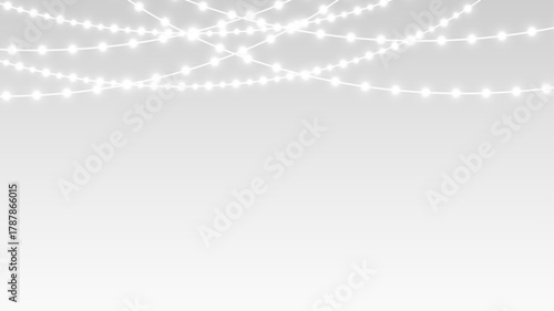 Garland hanging festive ribbons and glowing bulbs for christmas holiday decoration banner stage.
