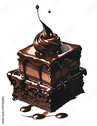 chocolate cake with fluid sauce isolated vector illustration
