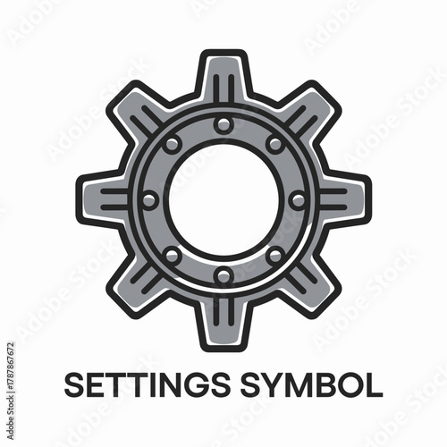 Line art metal gear with “settings symbol” text – Ideal for industrial design, configuration tools, or app interface visuals.