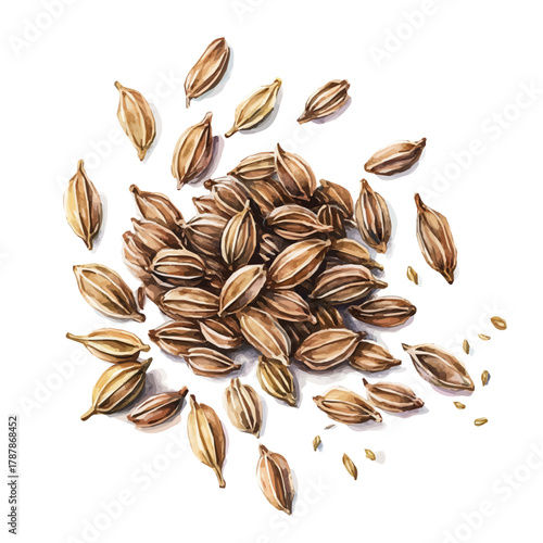hand-drawn paint, Simple Illustration, A beautiful painting of ajwain_seeds, EPS format, isolated on a white background, watercolor style, minimal yet artistic elements for creative designs	