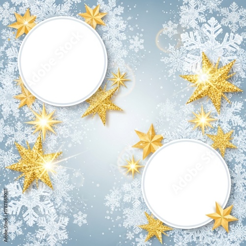 Elegant christmas background with golden stars and snowflakes with copy space for text and message