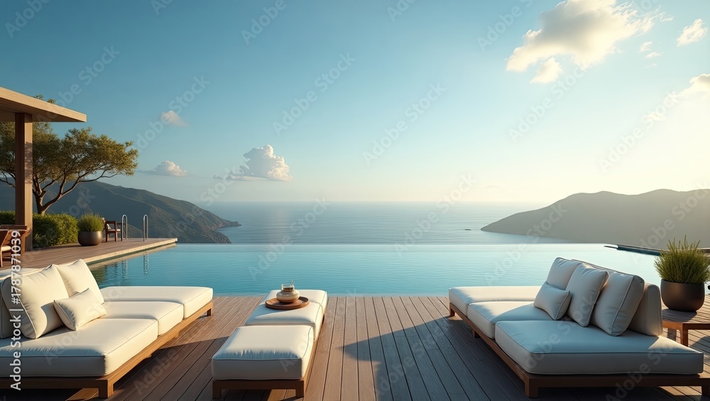Fototapeta premium Sunken lounge area beside infinity pool