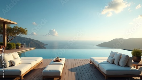 Sunken lounge area beside infinity pool