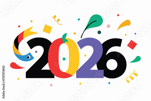Colorful happy new year 2026 illustration