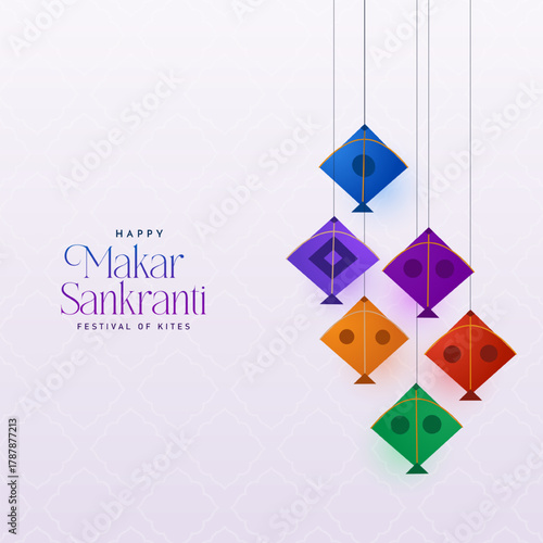 Indian festival Happy Makar Sankranti poster design with group of colorful kites. vector illustration design. Makar Sankranti design elements with Happy Makar Sankranti typography.
