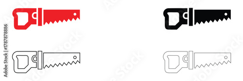 hand saw vector icon set, wood cutter vector, carpentry tools icon vector, silhouette and line art