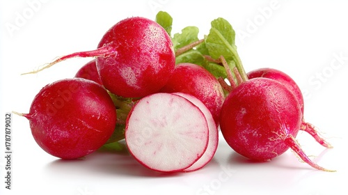 Fototapeta Naklejka Na Ścianę i Meble -  Fresh radish sections on white background