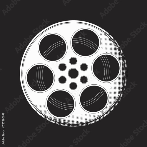 Retro Film Reel Illustration on Dark Background Depicting Classic Cinema Memories and Nostalgia for Film Industry