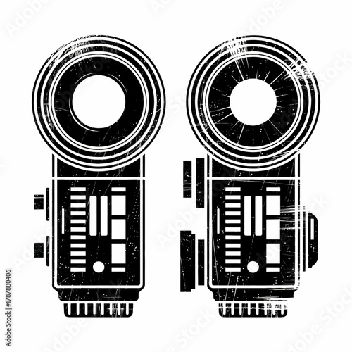 Vintage Film Camera Illustration with Distressed Texture and Retro Design Black and White Photography Style Graphic