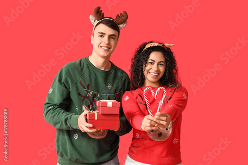 Happy young couple in Chris...