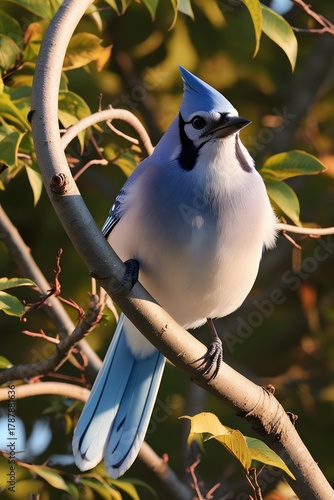 Blue jay perched on a tree branch in the forest