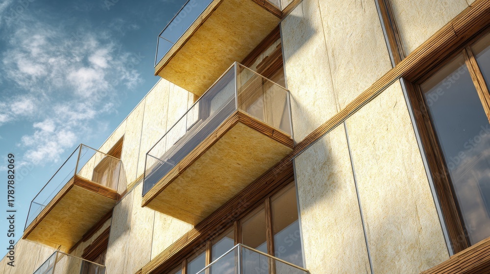 Obraz premium building thermal insulation for facades using mineral wool on a modern structure in bright daylight