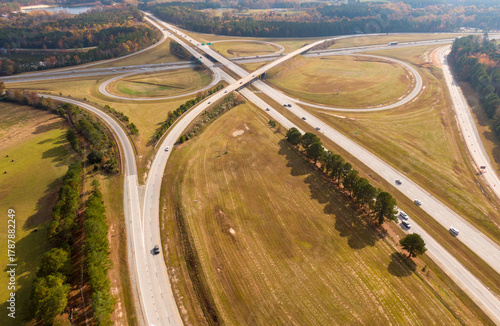 Obraz na płótnie Aerial Drone View of the I-40 and I-95 Cloverleaf Interchange and Junction in Ru