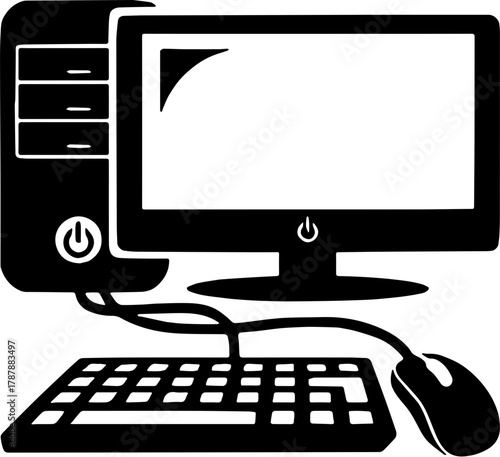 computer monitor with mouse and keyboard
