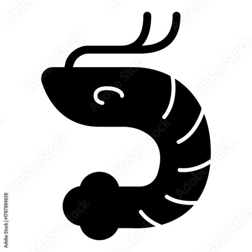 Sea shrimp solid icon, japanese food concept. Vector graphics. Shrimp with tail and antennae, seafood sign on white background, style icon mobile or web design.