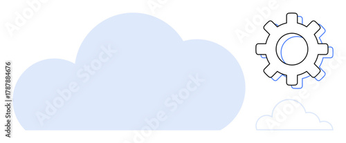 Large translucent cloud and gear element illustrating system setup, cloud computing, data integration, or tech upgrades. Ideal for networking, storage, automation, development, innovation solutions