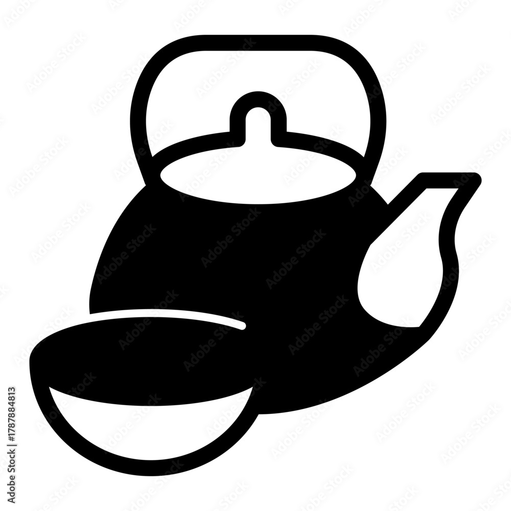 Obraz premium Teapot and cup with herbal tea solid icon, japanese food concept. Vector graphics. Tea cup and pot, beverage sign on white background, style icon mobile or web design