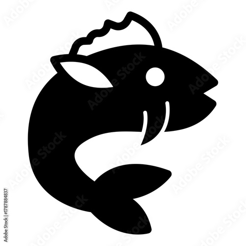 Catfish with whiskers solid icon, japanese food concept. Vector graphics. Fish, seafood sign on white background, style icon mobile or web design.