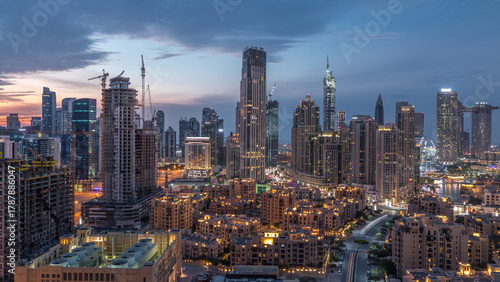 Wallpaper Mural Dubai Downtown skyline during sunset timelapse with modern towers panoramic view from the top in Dubai Torontodigital.ca