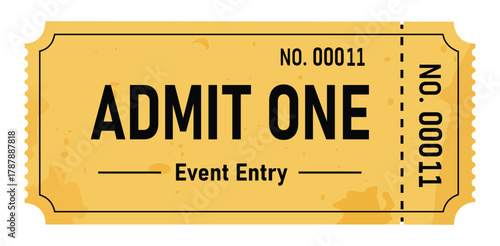 Vintage Admit One Ticket Nostalgic Event Pass Golden Ticket Retro Style Numbered Graphic Resource Design Element Event