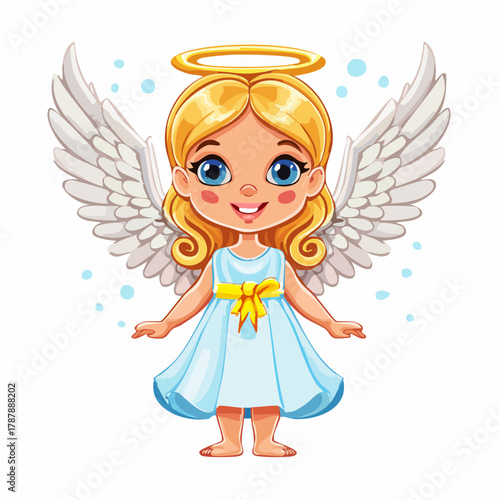 niedlicher kleiner Engel mit Heiligenschein und Flügeln - Cartoon Comic Stil