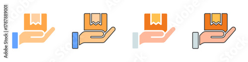 Hand holding package icon set. Hand holding box vector illustration