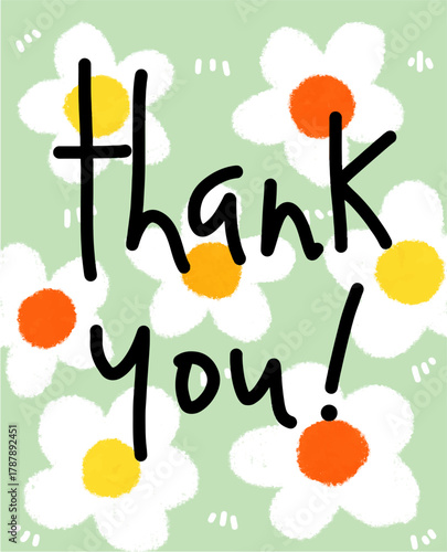 Cute Hand-Drawn Thank You Message with Daisy Flowers