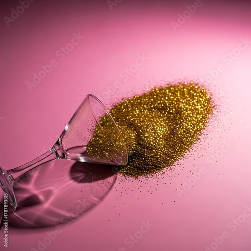 Gold Glitter Spilling From a Martini Glass on a Pink Background