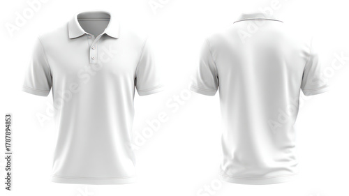 Front and back view of a white polo shirt isolated on transparent background