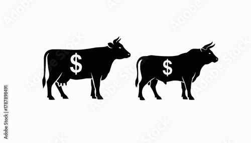Profitable cattle and bull icons symbolizing financial growth and investment opportunities