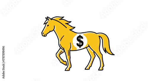 Golden horse with dollar sign emblem symbolizes financial success and prosperity