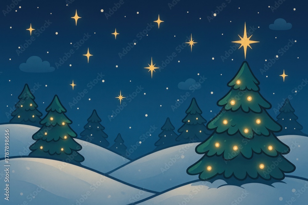 Fototapeta premium Festive night snowy Christmas scene
