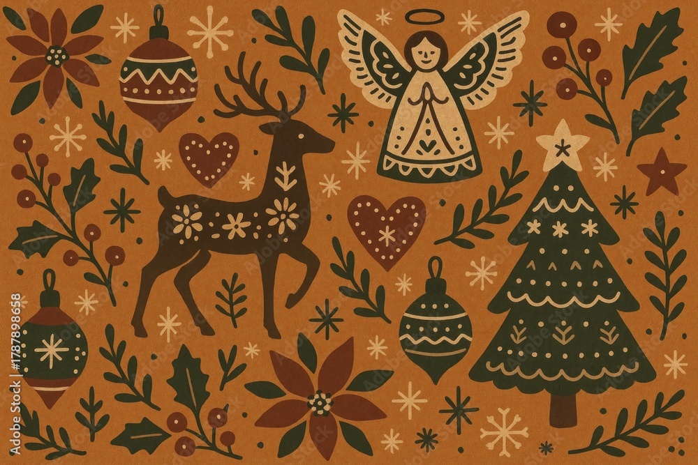 Fototapeta premium Whimsical festive holiday illustration