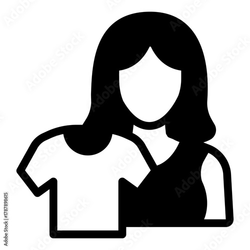 Woman and clean shirt solid icon, manual washing concept. Vector graphics. Planning laundry, wash sign on white background, style icon mobile or web design.