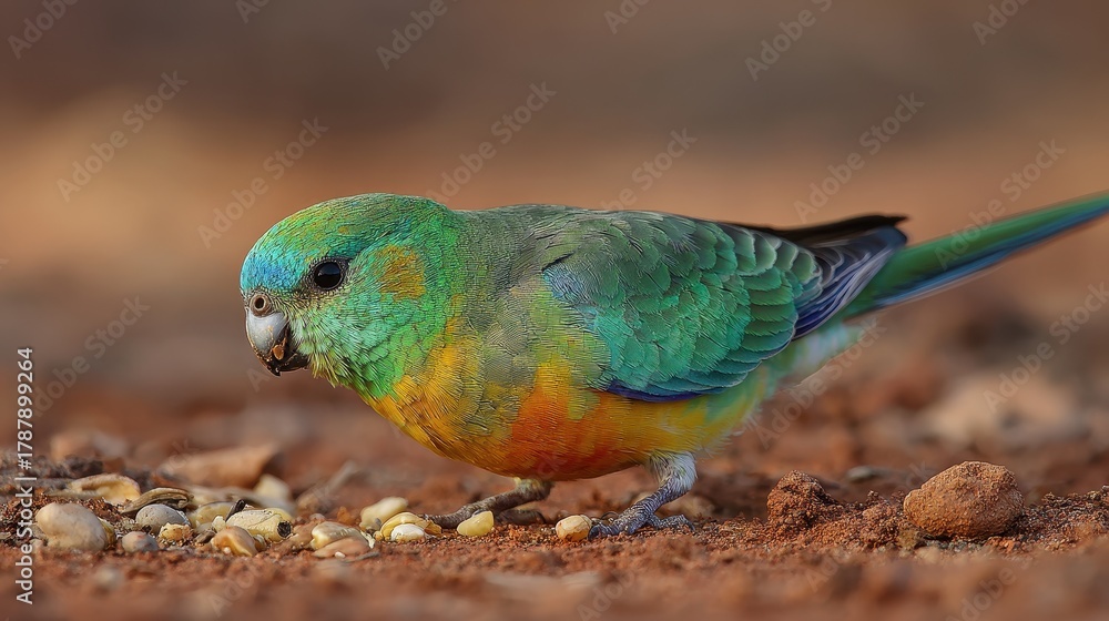 Naklejka premium Male red rumped parrot foraging on the ground in Wilcannia NSW Australia