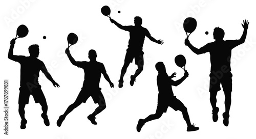 Silhouettes of athletic people playing tennis in dynamic poses
