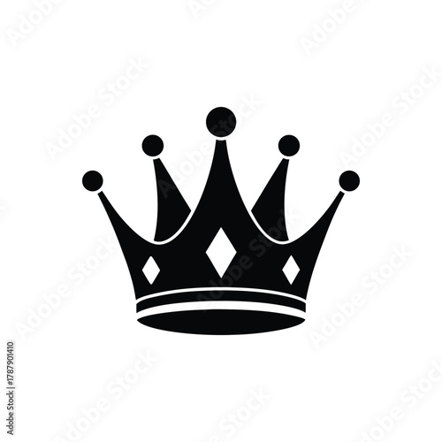 Black crown icon with pointed jewels isolated on white background

