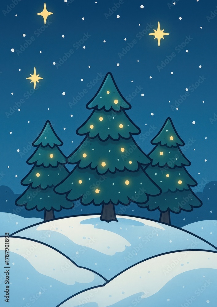 Fototapeta premium Whimsical snowy night scene.