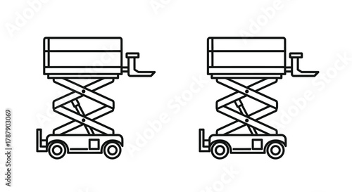 Two scissor lifts outlined in black side by side schematic design