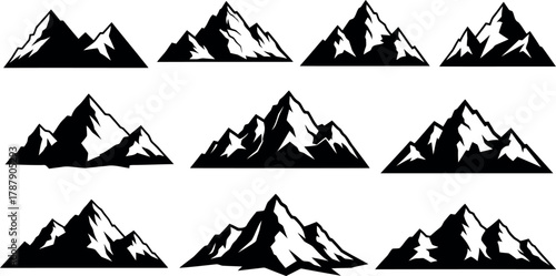 Mountain peaks vector icon set Vector