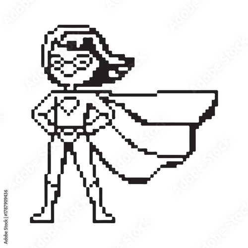 Pixel art superhero girl with cape and glasses
